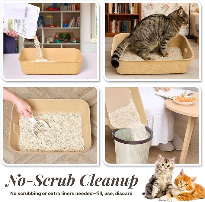 6 Pack Disposable Cat Litter Boxes, Durable Leak-Proof Cardboard Kitty Litter Trays for Temporary Use, Litter Box Liners & Travel, Ideal for Picky Cats