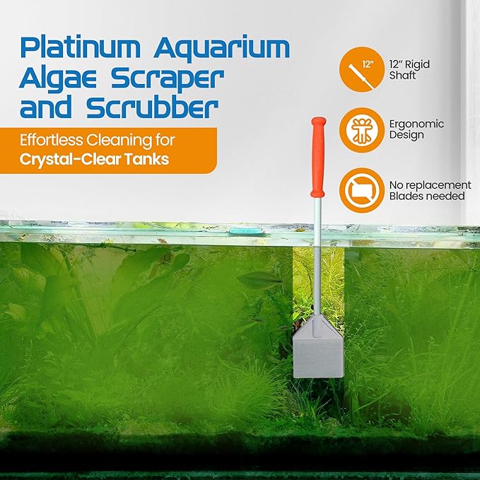 FLIPPER Platinum Nano Algae Scraper – Aquarium Glass & Acrylic Cleaner with Scrubber and Scraper 2-in-1 Design, Precision Fish Tank Cleaning Tool for Freshwater & Saltwater (12” Rigid Shaft)