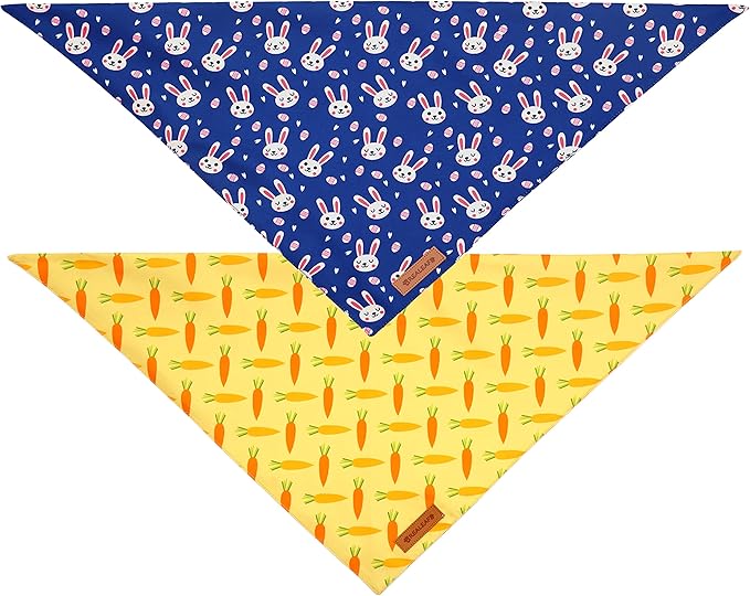 Realeaf Easter Dog Bandanas 2 Pack, Triangle Reversible Pet Scarf for Boy and Girl, Premium Durable Fabric, Holiday Bandana for Small Medium Large and Extra Large Dogs (Small)
