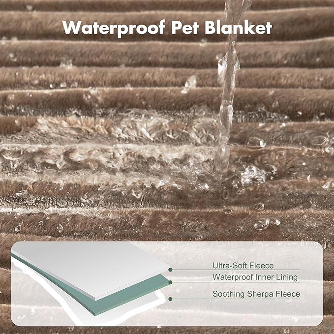 Waterproof Dog Blanket for Couch - Washable Medium Pet Blanket for Furniture Protector, Cozy Fleece Calming Dog Crate Blankets for Indoors & Outdoors, Brown, 30"x40"