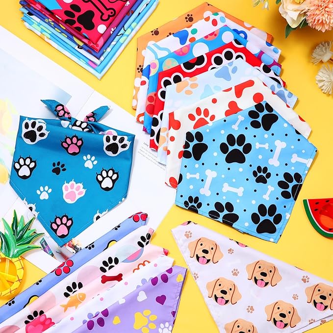 Reginary 120 Packs Dog Bandanas Bulk Christmas Dog Paw Scarf Adjustable Holiday Pet Scarf Washable Scarves Triangle Drool Bibs for Xmas Cat Pet Costume Supply
