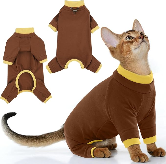 PUMYPOREITY Cat Hair Sticky Shirt – Breathable & Lightweight, Reduces Shedding Fur Pajamas, Prevents Licking Wounds After Surgery, Brown, M