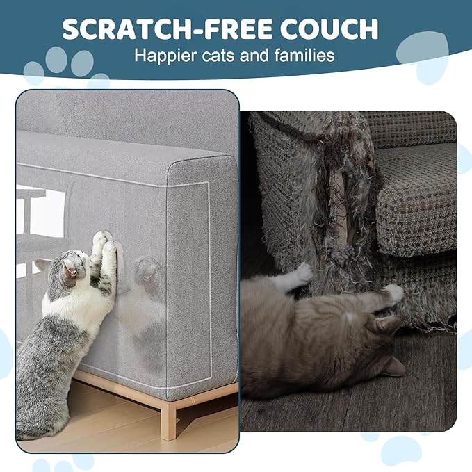 Cat Scratch Furniture Protector, Cat Scratching Mat, Trimmable Self-Adhesive Cats Claws Scratch Pads, DIY Carpet Mat Replacement for Cats Tree, Cats Wall Shelves (Transparent, 16x12in-30pcs)