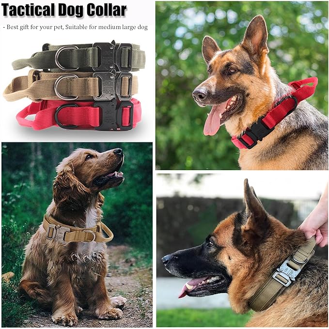 Tactical Dog Collar, Adjustable Military Training Nylon Dog Collar with Control Handle and Heavy Quick-Release Metal Buckle for Small Medium Large Dogs, Green XXL