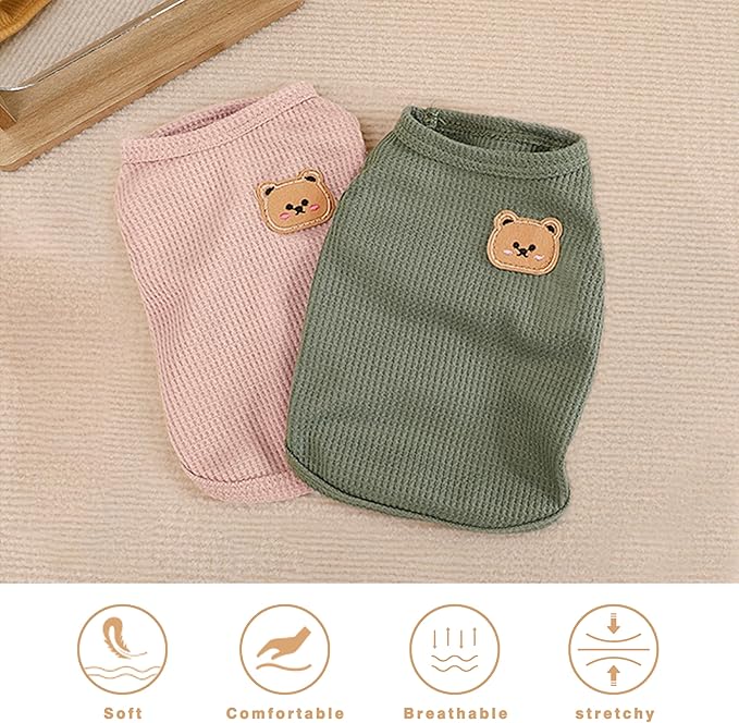 Waffle Knit Cat & Dog T Shirt for Small Dogs, Stretchable Puppy Shirt for Sphynx Cats & Small Breeds, Pet Clothes | Breathable Summer/Winter Apparel for Newborn(2PCS Large)