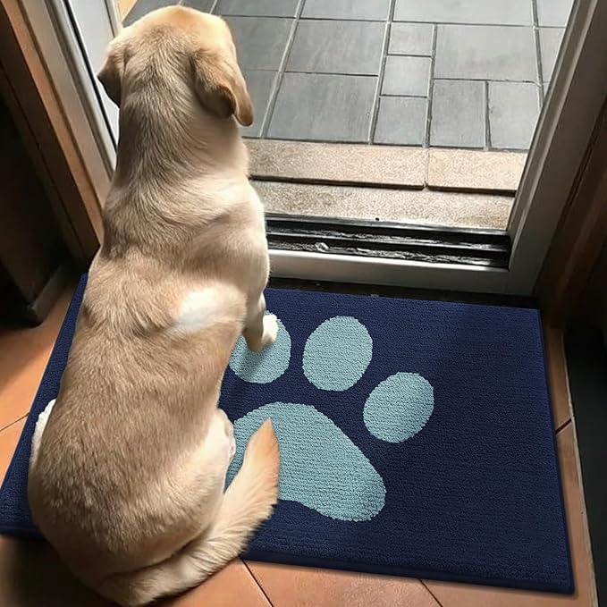 Buganda Dog Door Mat for Muddy Paws, Absorbent Dirt Trapper Washable Indoor Doormats, Non Slip Low-Profile Mud Mat for Dogs, Front Entrance Doormat for Inside Floor (30x20 Inches, Dark Blue)