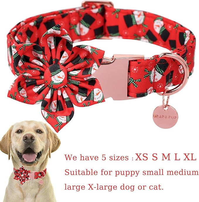 Christmas Dog Collar with Flower, Christmas Flower Collar for Puppy Girl Boy Dog or Cat, Comfortable Dog Collar Flower with Durable Metal Buckle, Cute Pet Collar, XS