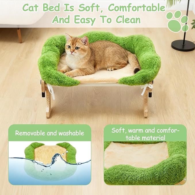 cat Window Perch for Indoor Cats Large Window Hammock with Washable Cover Suitable for All Seasons cat Window Bed for Adults Cats and Kittens(Plant Green)