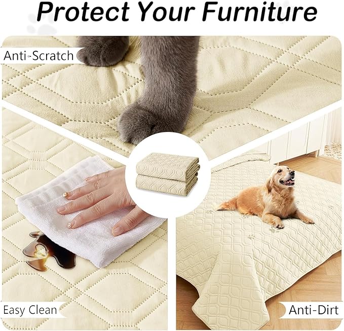 hyha Waterproof Dog Bed Blanket, Soft Pet Blankets, Waterproof Couch Cover for Dogs, Reversible Sofa Covers Washable for Furniture (40x80 Inch, Beige/Beige)