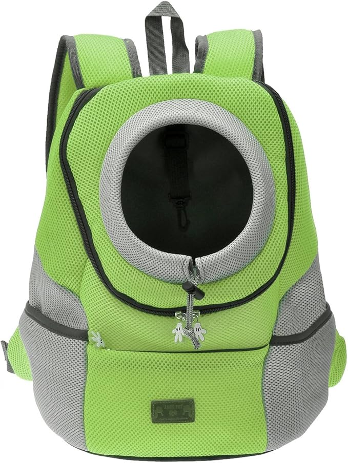 Mogoko Airline Approved Cat Dog Backpack, Puupy Pet Carrier Front Bag with Breathable Head Out Design and Double Mesh Padded Shoulder for Outdoor Travel Hiking (M, Green)