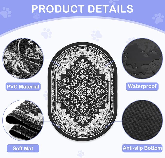 Bienbee Cat Litter Mat, 24" x 15" Litter Box Mat Rug with Non-Slip Bottom,Urine and Water Proof, Easy to Clean Cat Supplies Essentials for Indoor Kitty Kitten Floor, Black M