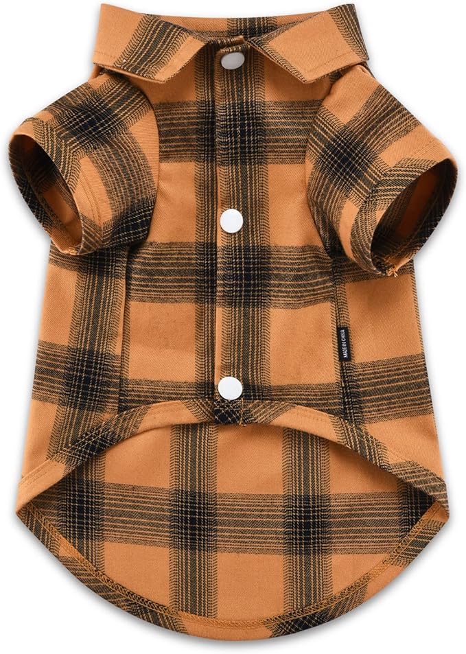 Koneseve Dog Shirt Plaid Dog Clothes for Small Dogs Boy Girl Cat Clothes Soft Puppy Outfit Adorable Pet T-Shirts Kitten Grid Costume Apparel Thanksgiving Christmas Clothing (Yellow; 2XL)