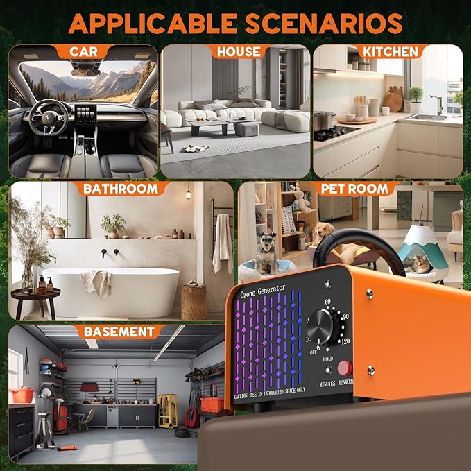 0zone Generator 80000mg - O3 Air Purifier for Home & Car, Ozone Machine Odor Removal for Smoke & Pet (Orange)