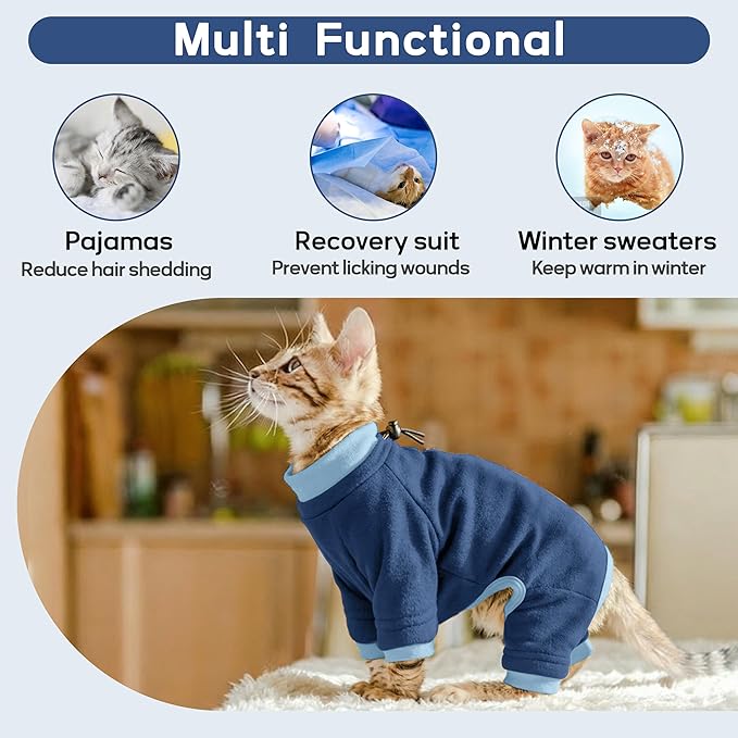 PUMYPOREITY Cat Hair Sticky Shirt – Breathable & Lightweight, Reduces Shedding Fur Pajamas, Prevents Licking Wounds After Surgery, Blue, L