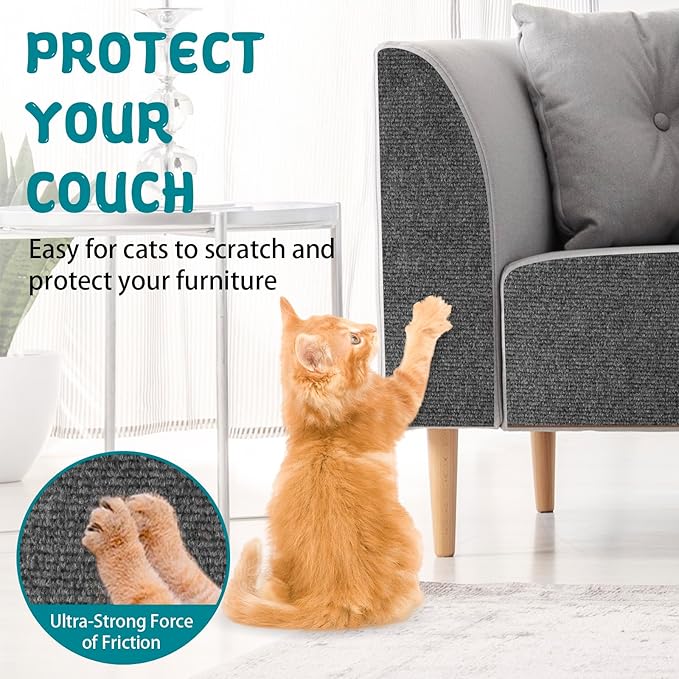 Climbing Cat Scratcher Mat Trimmable Cat Scratching Post Carpet 39.3’’x15.8’’ Self Adhesive Carpet Mat Pad Replacement for Cat Tree Shelves Post Couch Wall Furniture Steps DIY Protector (Dark Gray)