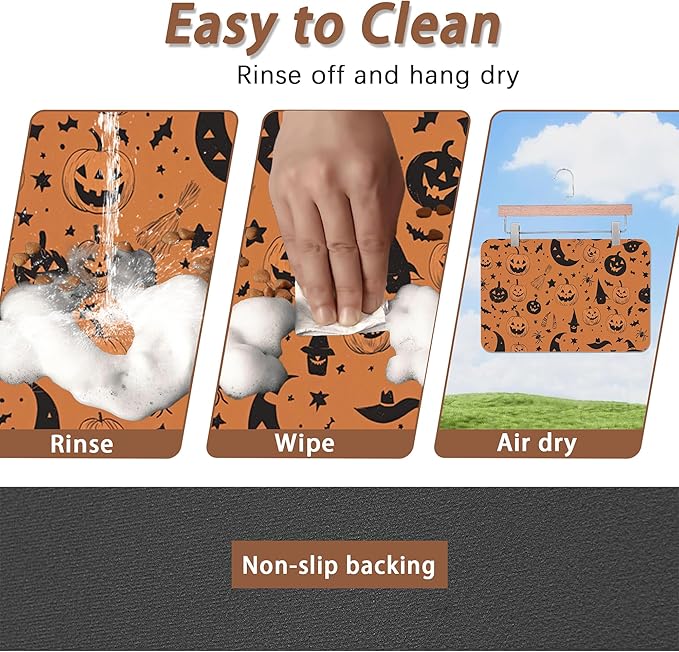Halloween Dog Food Mat for Floors,Pumpkin Bat Absorbent Quick-Dry Pet Feeding Mat,Cat Dog Bowl Mats for Food and Water,Non-Slip Pet Accessories Supplies 16"x24"