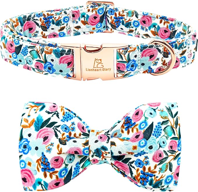 Lionheart glory Dog Collar Bow Collar Floral Dog Collar with Bow Tie Spring Summer Cute Collar Dog Boy or Girl Dog Collars Soft Durable Adjustable Dog Collars for Large Dogs, A:Flowers