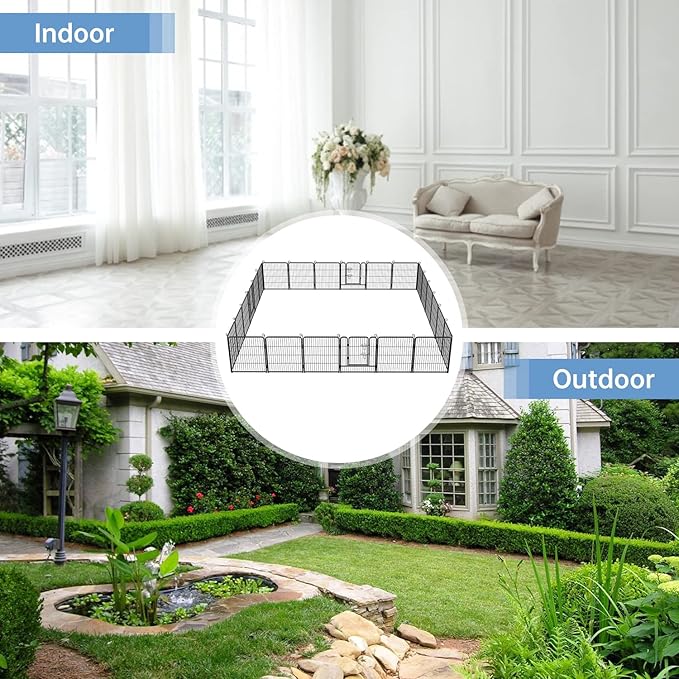 BestPet | Dog Playpen | 32 Inch, 24 Panels | Heavy Duty Metal Pet Exercise Pen | Indoor Outdoor Fence Panels | Rust-Resistant, Removable, Tool-Free Setup | Anti-Skid, Expandable Design