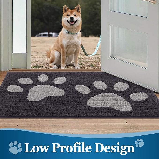 Buganda Dog Door Mat for Muddy Paws, Absorbent Dirt Trapper Washable Indoor Doormats, Non Slip Low-Profile Mud Mat for Dogs, Front Entrance Doormat for Inside Floor (70x47 Inches, Dark Grey)