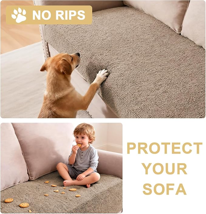H.VERSAILTEX Non Slip Pet Couch Cover Chenille Dog Bed Protector Thick Soft Sofa Slipcover Pet Friendly Washable Couch Cushion Covers for Pets (30" x 53", Sand)