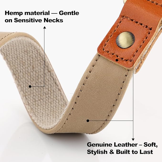 Plutus Pet Genuine Leather & Hemp Dog Collar – Adjustable Heavy Duty Pet Collar with Quick Release Metal Buckle, Soft & Stylish for Puppy and Small, Medium, Large Dogs (Beige, XS)