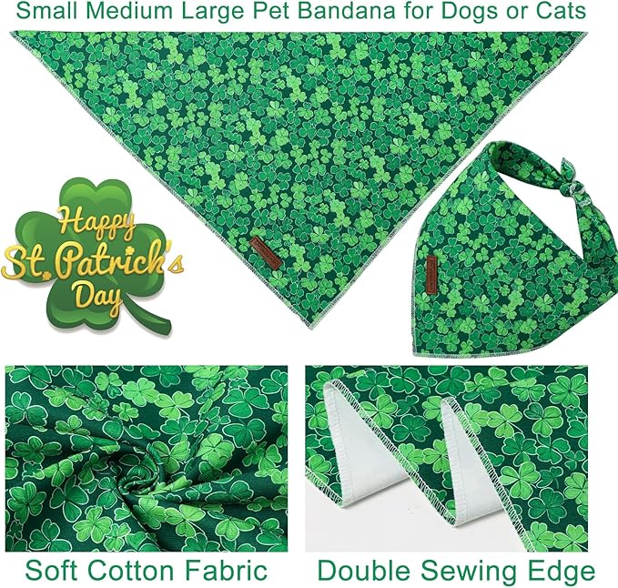 St. Patrick's Dog Bandana, UP URARA PUP Shamrock Triangle Bid Scarf for Medium Large Dogs, Cotton Kerchief for Girl Boy Puppies, Cute Spring Green Bandana,L