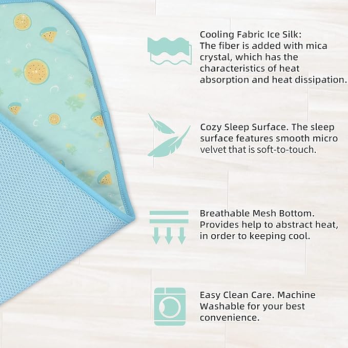 NWK Pack of 4 Pet Cooling Mat - Ice Silk Cooling Mat for Dogs & Cats Portable & Washable Pet Cooling Blanket, Car Seats, Beds for Summer (4pcs, Green Fruit, 20’’ X 16’’ X 0.3)