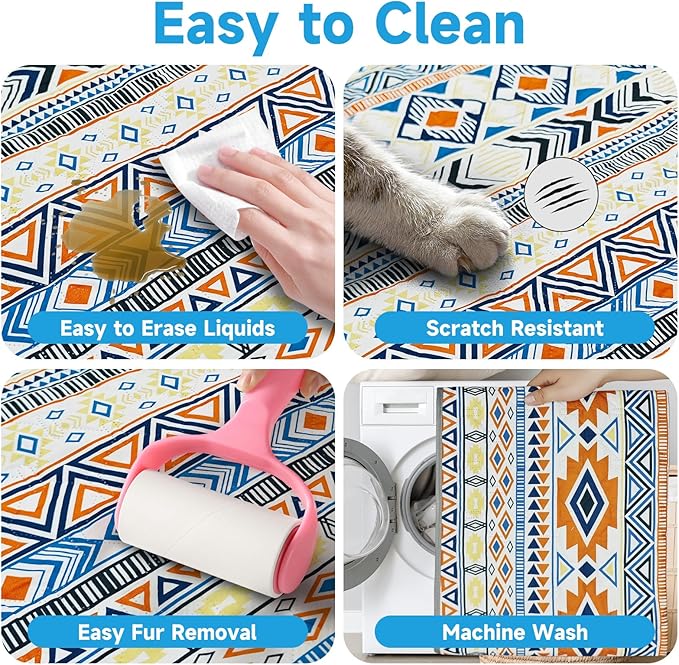 Waterproof Dog Blanket, Bohemian Dog Bed Cover Pet Blanket, Reversible Sofa Couch Cover for Dogs Washable, Protect Furniture Bed Couch Sofa for Puppy Cat (Blue Medallion, 52×82 Inch)