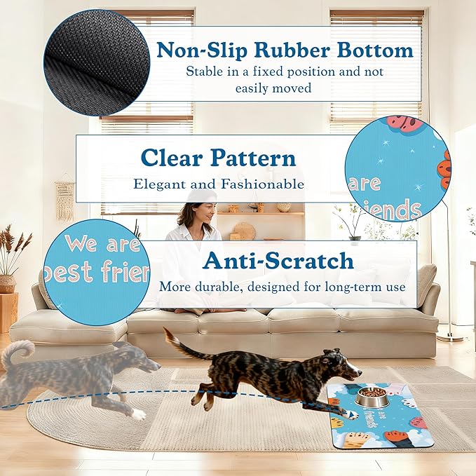 Cat Paw Pet Feeding Mat–Christmas Stocking Quick Dry Absorbent Dog Cat Food Mat, Non Slip Waterproof Bowl Placemat for Messy Eaters, Pet Accessories for Floors 12"x20"