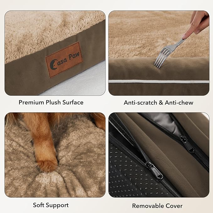 Orthopedic Dog Beds for Large Sized Dogs, Waterproof Egg Crate Foam Large Dog Couch Beds with Comfy Bolster 36x27Inch, Washable Pet Beds with Removable Cover and Nonskid Bottom, Brown