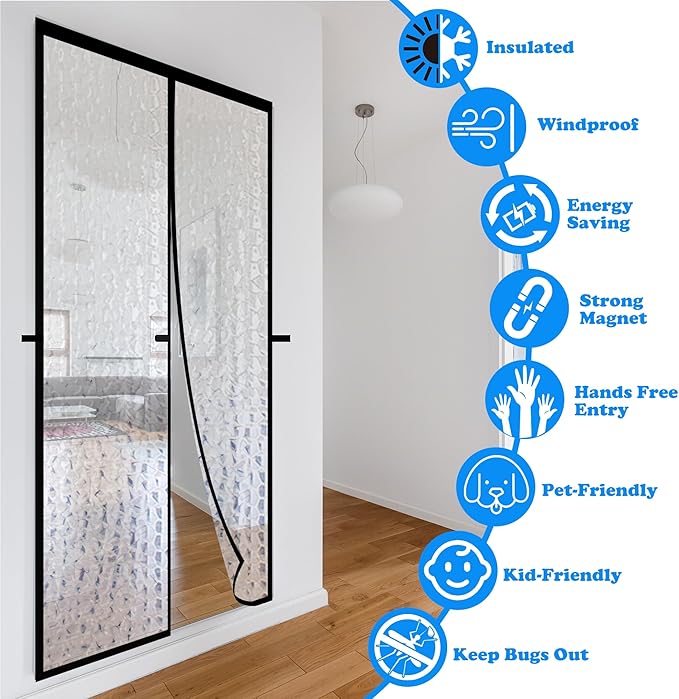 RELIANCER Magnetic Thermal Insulated Door Curtain,Waterproof EVA Door Cover,Fit Doors Size Up to 42"x83",Temperature Protection Insulated Doorway Curtain Partition,Patio Self-Closing Doors Net Screen