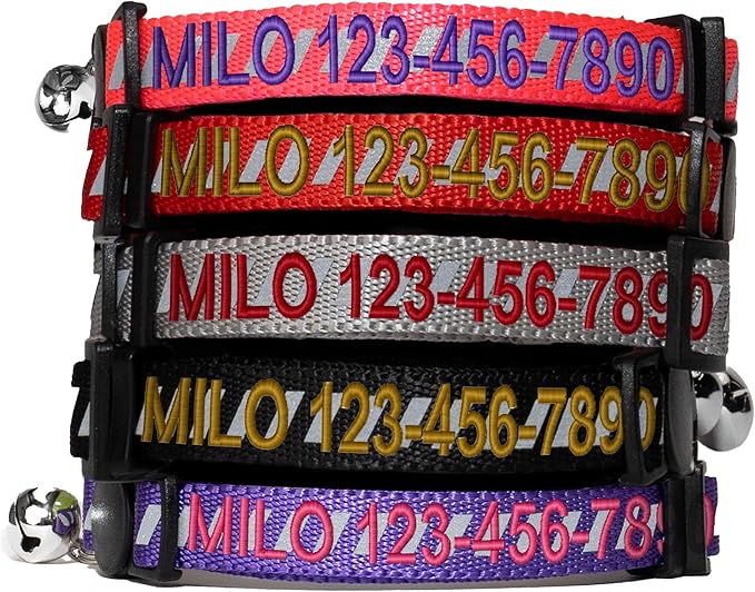 Pawtitas Personalized Pink Reflective Cat Collar – Adjustable Custom Collar with Safety Buckle, Removable Bell, and Engraved Name & Phone Number for Kittens and Adult Cats