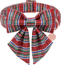 Christmas Plaid Dog Collar with Bow, Red and Blue Check Adjustable Pet Collar with Quick Release, Christmas Stripes Bowtie Collar for Small Medium Large Dogs L