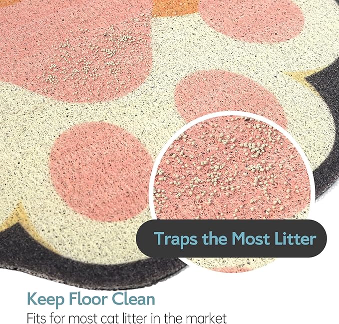 Cute Cat Litter Mat 35”x24”, Litter Box Mat, Litter Trapping Mat, Soft on Kitty Paws, Easy Clean, Anti Slip, Pet Accessories, Door Floor mats - Grey Pink90*60