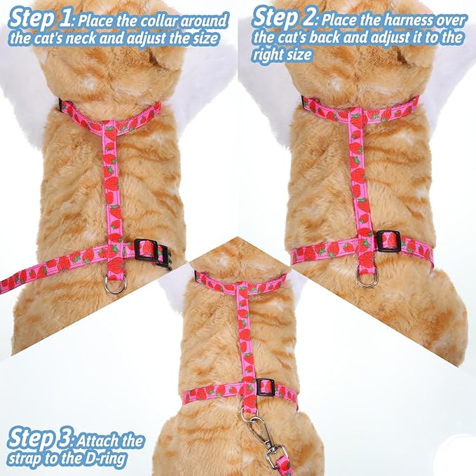 2 Pack Cat Harness and Leash with Collar Set, Adjustable Kitten Harness Escape Proof for Small Medium Cat Safe Walking and Travel, Lightweight Soft Comfortable