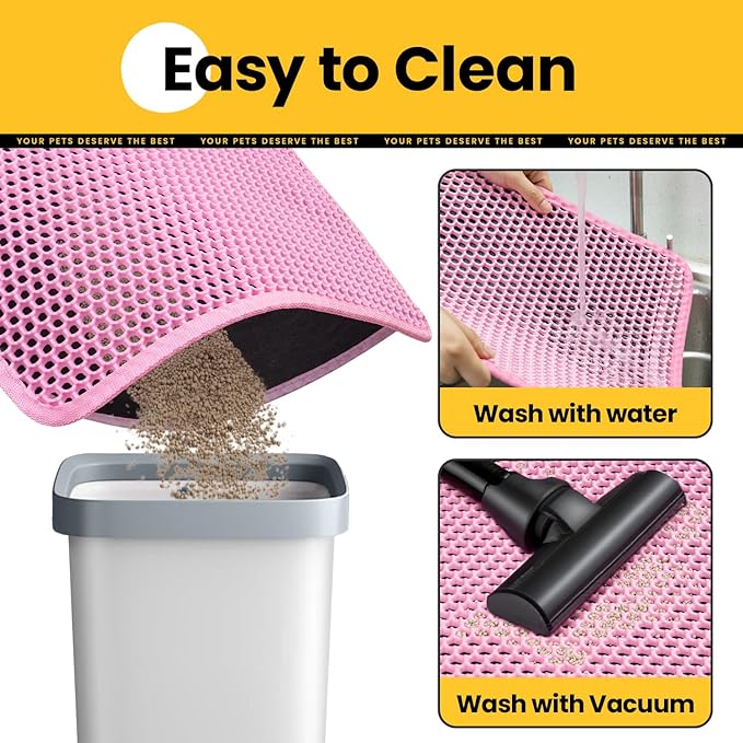 Cat Litter Mat New Size 23.6"x14.6" for Small Spaces, Upgrade Super Waterproof Back Layer Litter Box Mat, Non Slip, Durable, Soft on Paws Kitty Trapping Matt, Pink