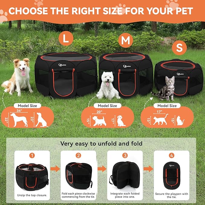 Dog Playpen, Large Puppy Pet Playpen, Dog Crate Tent Cage Indoor/Outdoor, Portable Pop Up Dogs Kennel Playpen with Carrying Case for Dogs/Cats/Rabbitss, Black