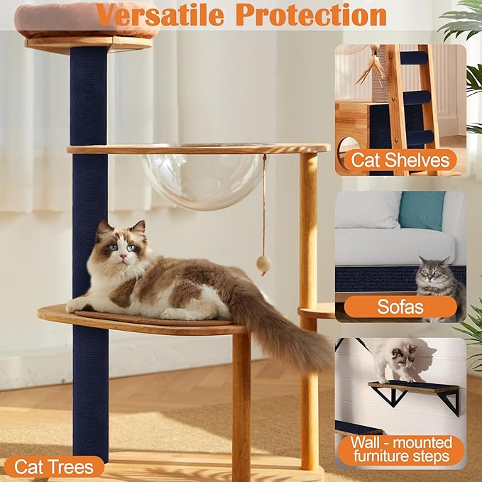 Cat Scratch Furniture Protector - 138" x 15.8" Trimmable Self-Adhesive Cats Claws Scratch Pads, DIY Cat Climbing Couch Protector for Scratch Post Cat Tree Replacement Indoor (Dark Blue)