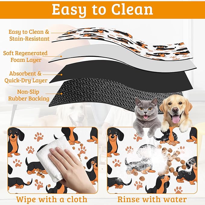 Dog Bowl Mat,Dog Dachshund Pet Feeding Mat for Floors Waterproof,Grey Paws Absorbent Dogs Placemat for Food and Water Quick Dry Pet Cat Feeding Mats with Non Slip Bottom 16" x 24"