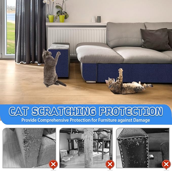 Climbing Cat Scratcher Mat Trimmable Cat Scratching Post Carpet 78.7’’x15.8’’ Self Adhesive Carpet Mat Pad Replacement for Cat Tree Shelves Post Couch Wall Furniture Steps DIY Protector (Dark Blue)