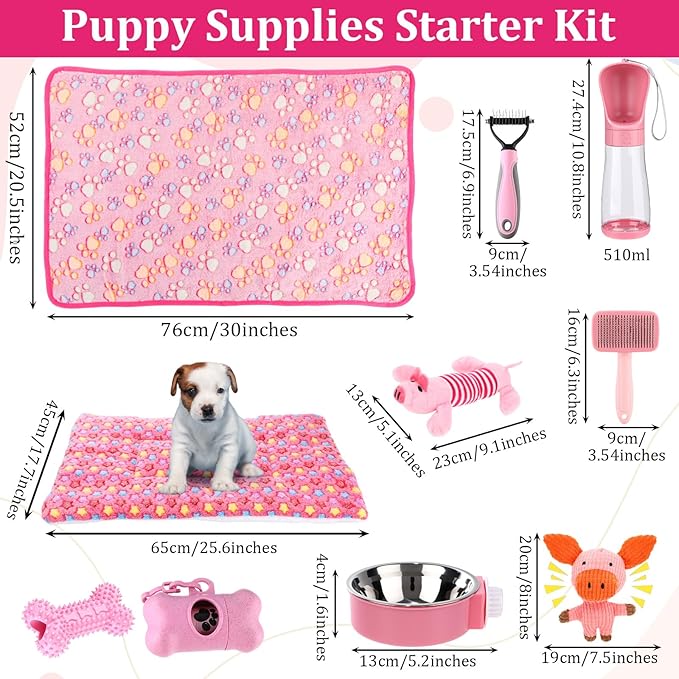 30 Pcs Puppy Supplies Starter Kit for Small Dogs Essentials Include No Pull Dog Harness, Collar, Leash Set, Toys, Bowl, Water Bottles, Pet Grooming Kit, Puppy Accessories for Welcome Gift