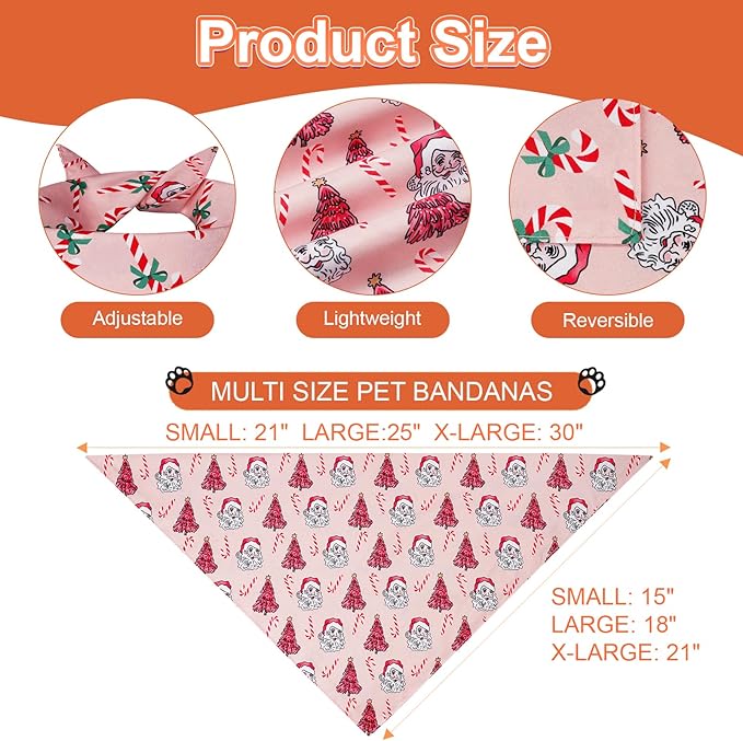 Cute Christmas Dog Bandanas Large 2PCS, 4 Pattern Holiday Scarf for Boy and Girl, Triangle Reversible Bibs Breed for Puppy Pets