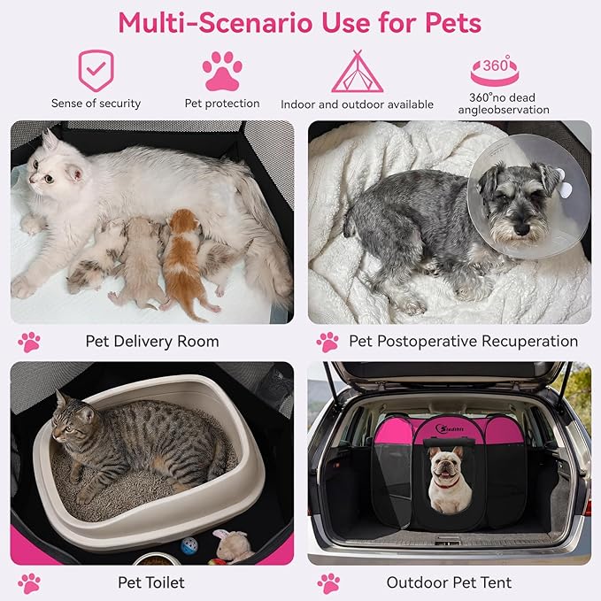 Dog Playpen, Medium Puppy Pet Playpen, Dog Crate Tent Cage Indoor/Outdoor, Portable Pop Up Dogs Kennel Playpen with Carrying Case for Dogs/Cats/Rabbits, Hot Pink