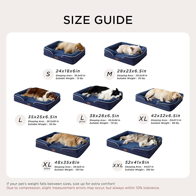 Bedsure Orthopedic Dog Bed for Extra Large Dogs - XL Washable Dog Sofa Beds Large, Supportive Foam Pet Couch Bed with Removable Washable Cover, Waterproof Lining and Nonskid Bottom, Navy Blue