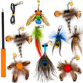 Interactive Cat Toys - 10 PCS Cat Retractable Wand Toy and Feather Toys Refills, Enrichment Toys for Indoor Cats,Kitty Toys on a Stick,Kitten Toy Small Feather Insects