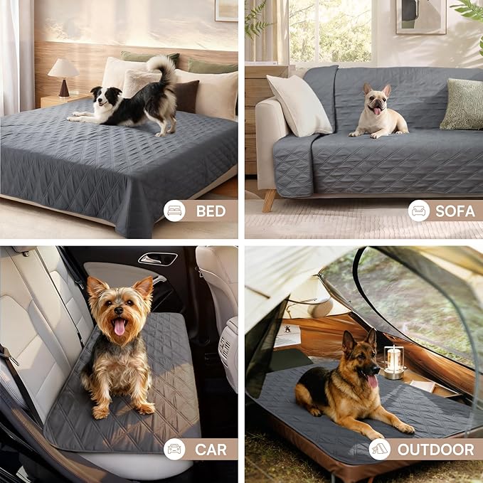 Luciphia 100% Waterproof Couch Cover Blanket for Dogs Anti-Slip Pet Couch Protector Sofa Mat Puppy Cat Blanket with Non-Slip Bottom, Grey, 82x120 Inch