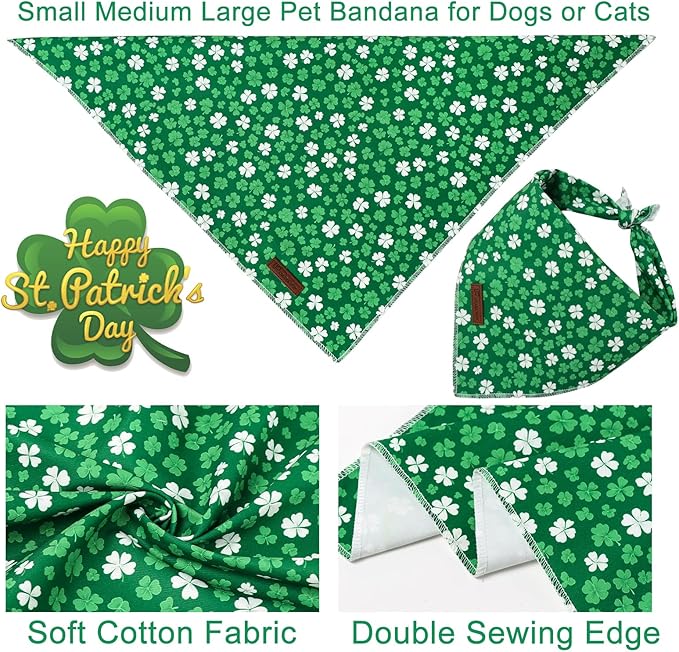 St. Patrick's Dog Bandana, UP URARA PUP Shamrock Triangle Bid Scarf for Medium Large Dogs, Cotton Kerchief for Girl Boy Puppies, Cute Spring Green Bandana,L