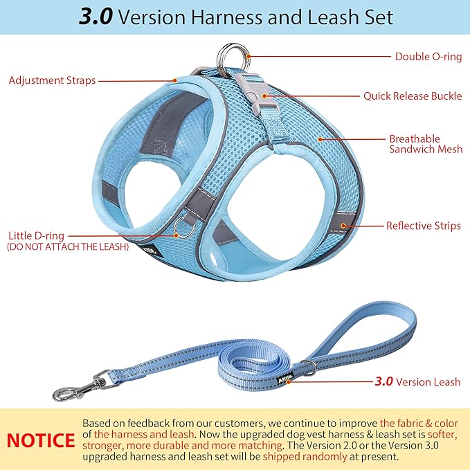 AIITLE Easy Walk Dog Harness and Leash Set - Pet Supply No Pull, Step in Adjustable Dog Harness with Padded Vest, Dog Harness No Choke Over, Easy to Put on Medium Dogs Pure Blue L