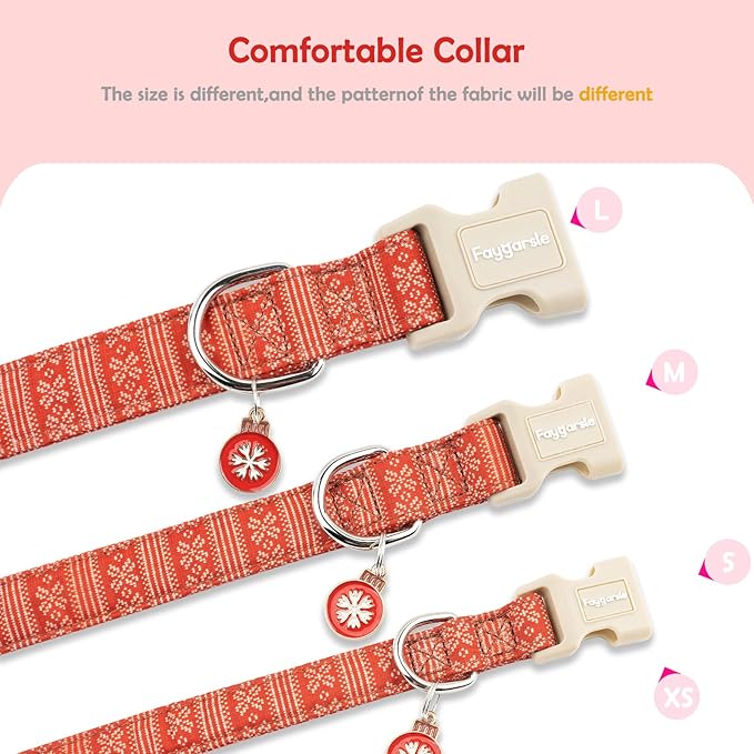 Faygarsle Christmas Dog Collar, Red Nordic Pattern, Plastic Buckle with Metal D-Ring, Holiday Pet Accessory,for Small Medium Large Dogs M