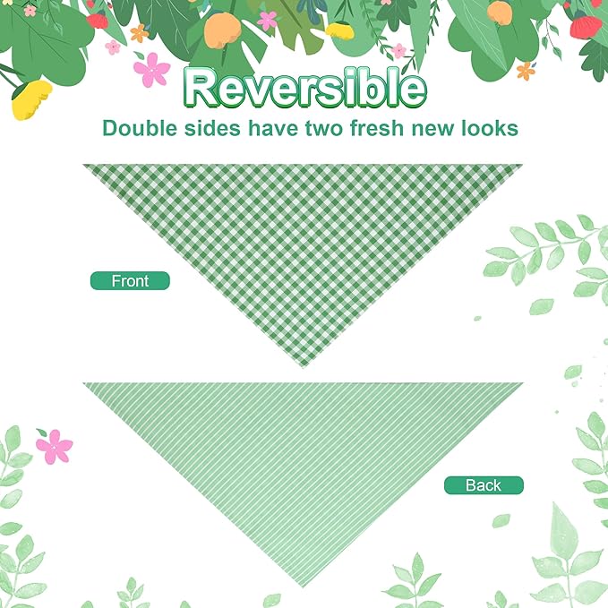 Dog Bandana Green Large 1PCS, Summer Spring Scarf for Boy and Girl, Durable Triangle Reversible Bibs Handkerchief for Puppy Pet